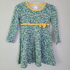 Girls Floral Long-Sleeve Skater Dress with Yellow Bow Accent Size 6